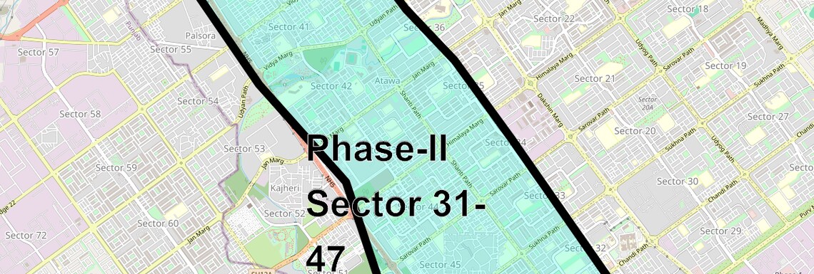 Location Map of PhasE-Ii Sector 31-47, Chandigarh