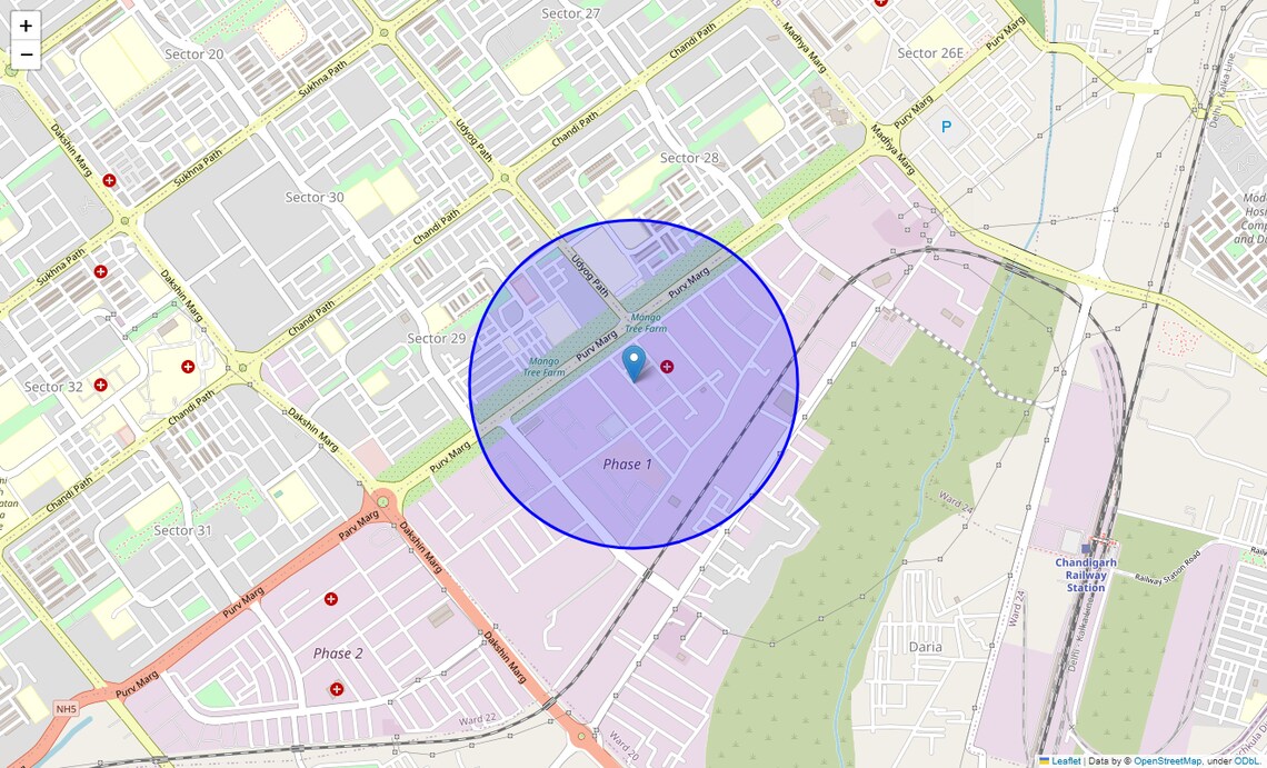 Location Map of Phase V, Chandigarh