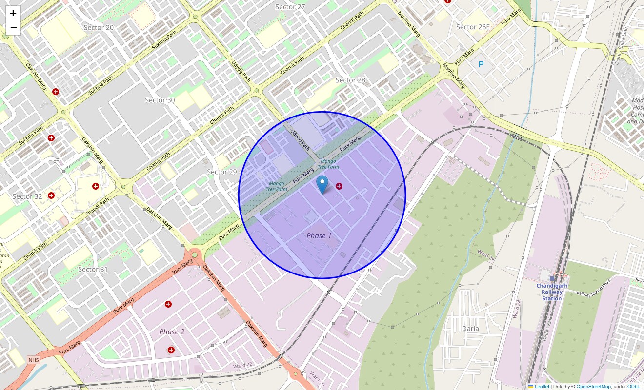 Location Map of Phase V, Chandigarh