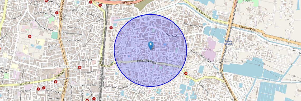 Location Map of Picnic Garden, Kolkata