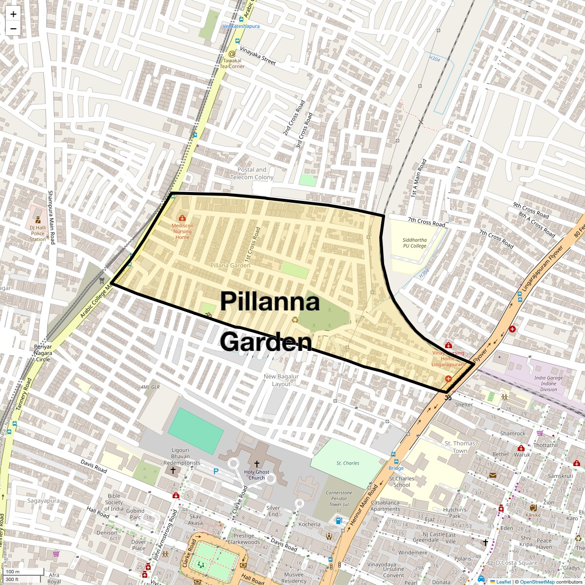 Location Map of Pillanna Garden, Bangalore