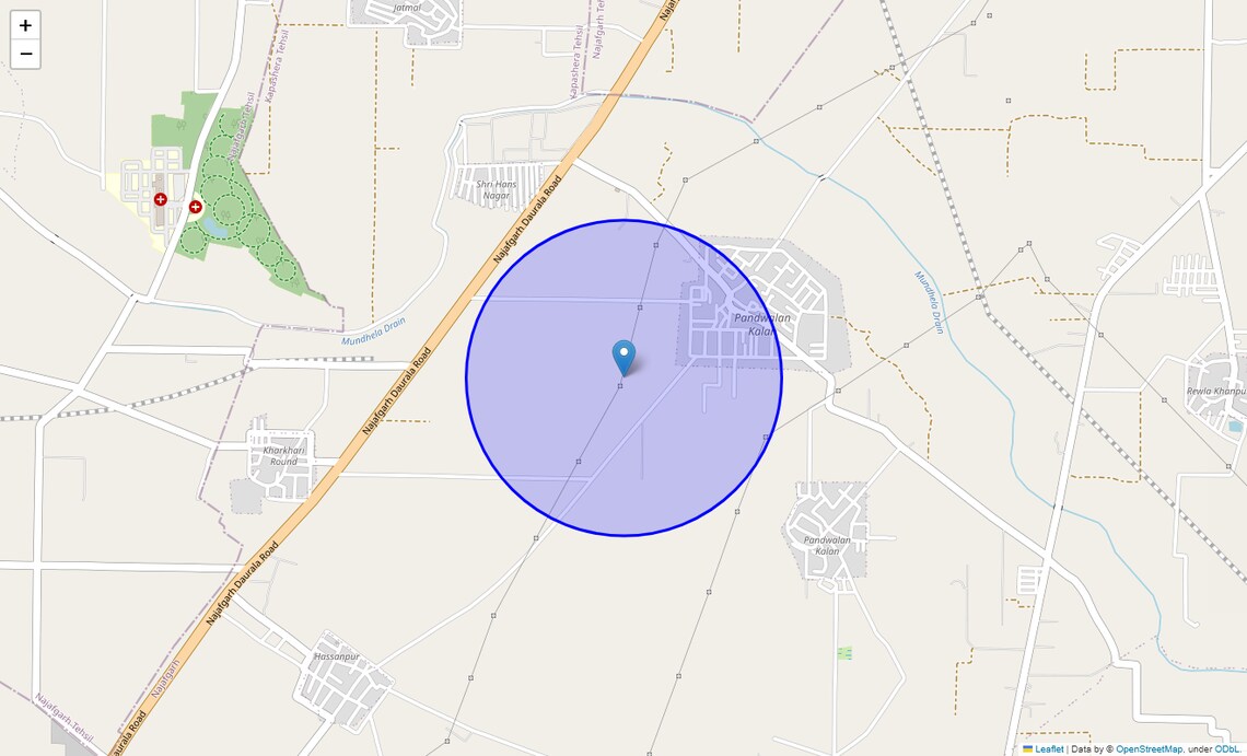 Location Map of Pindwala Kalan, Delhi