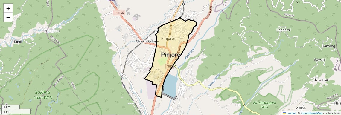 Location Map of Pinjore, Chandigarh