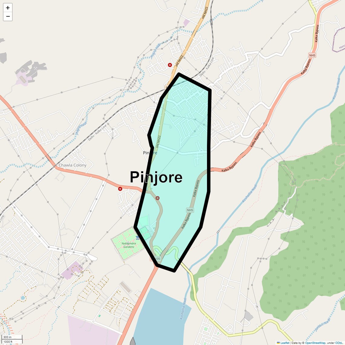Location Map of Pinjore, Chandigarh