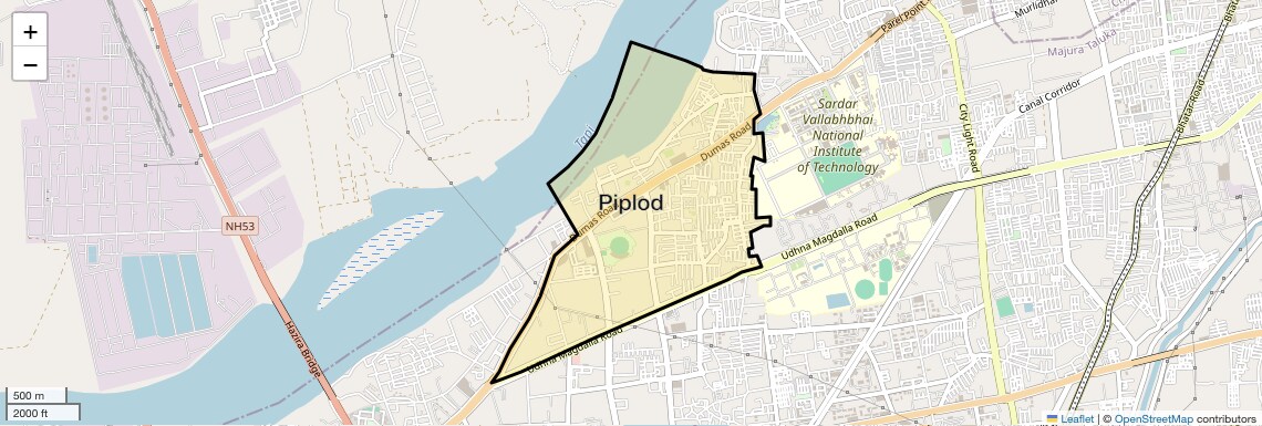 Location Map of Piplod, Surat