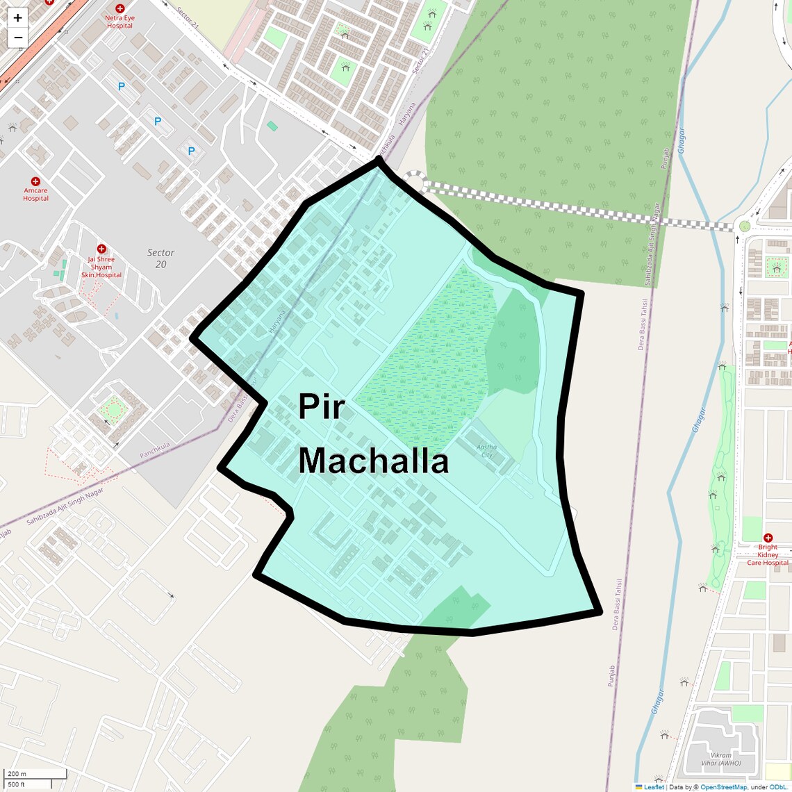 Location Map of Pir Machalla, Zirakpur