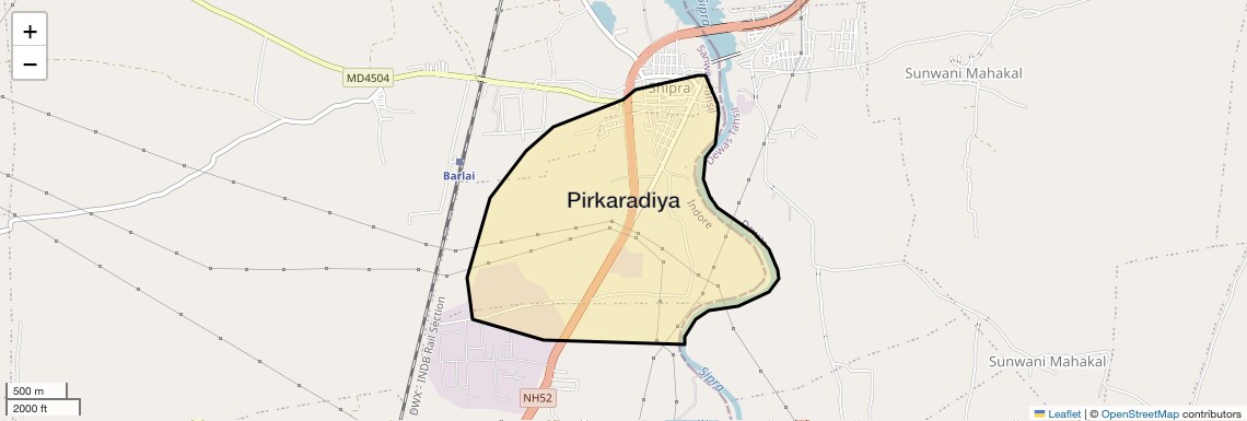 Location Map of Pirkaradiya, Indore