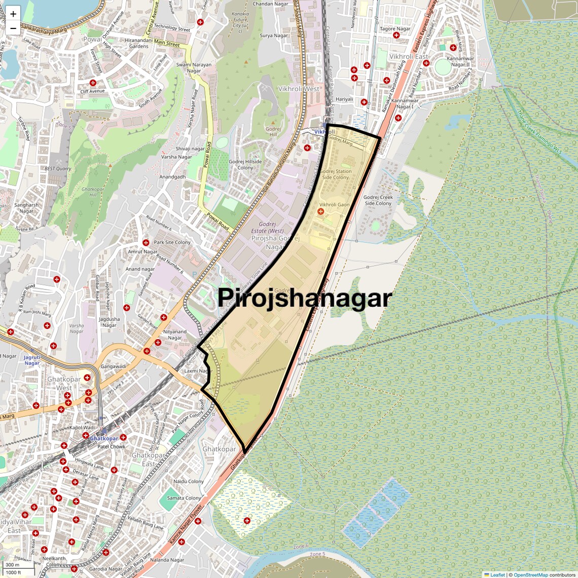 Location Map of Pirojshanagar, Mumbai