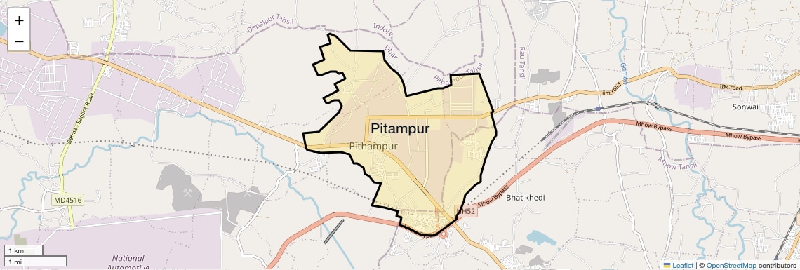 Location Map of Pitampur, Indore