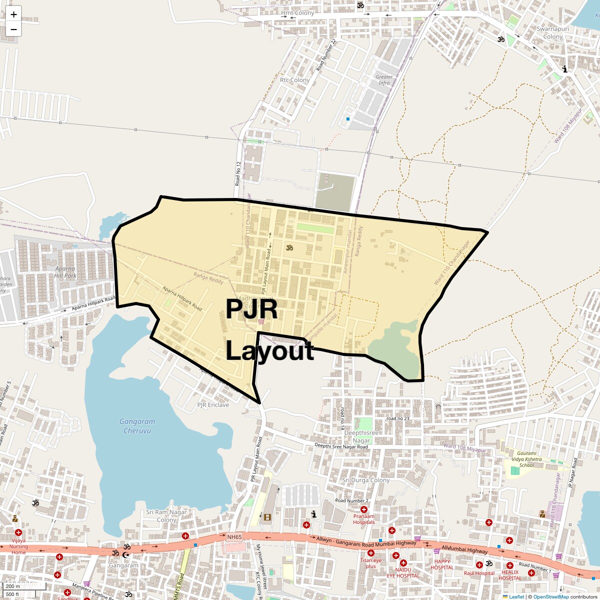 Location Map of PJR Layout, Hyderabad