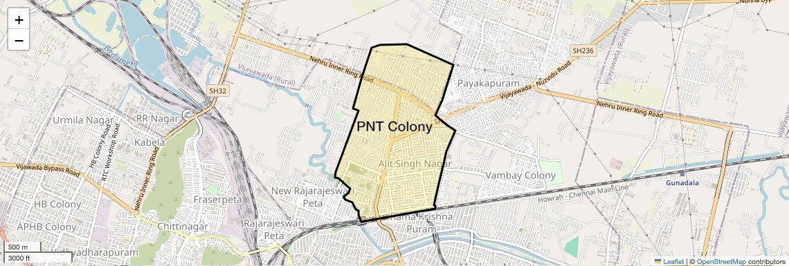 Location Map of PNT Colony, Vijayawada