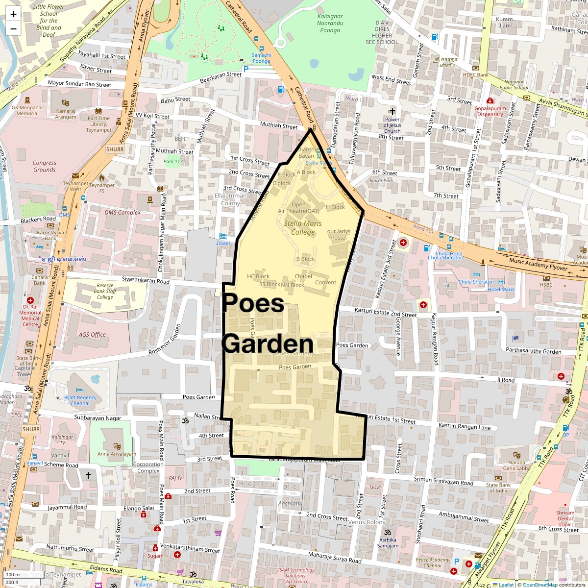 Location Map of Poes Garden, Chennai