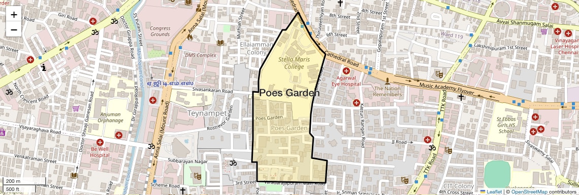 Location Map of Poes Garden, Chennai