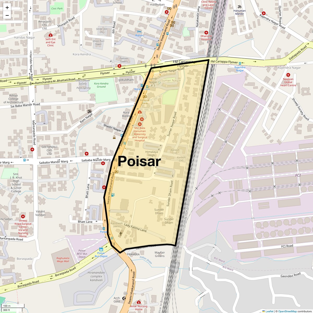 Location Map of Poisar, Mumbai
