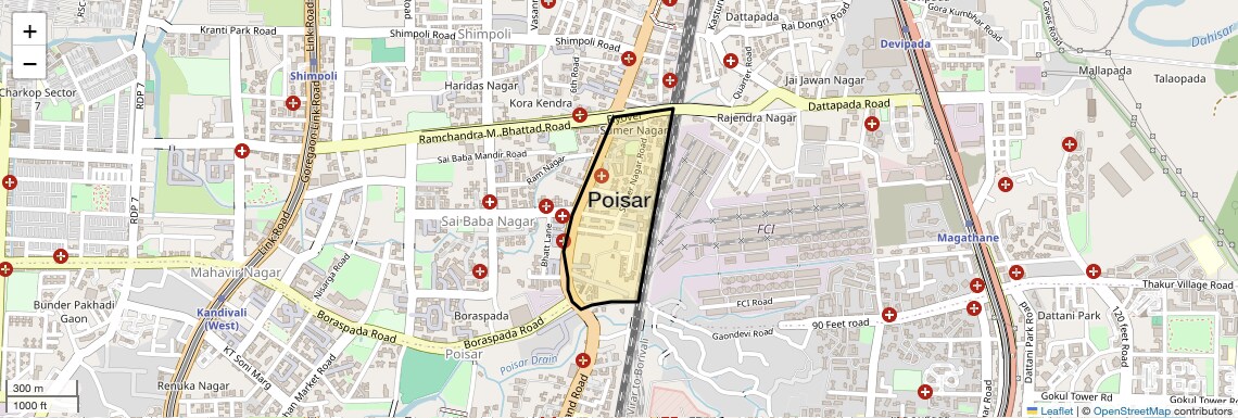 Location Map of Poisar, Mumbai