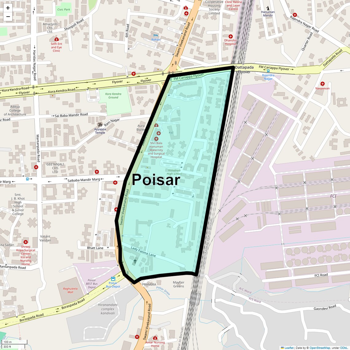 Location Map of Poisar, Mumbai