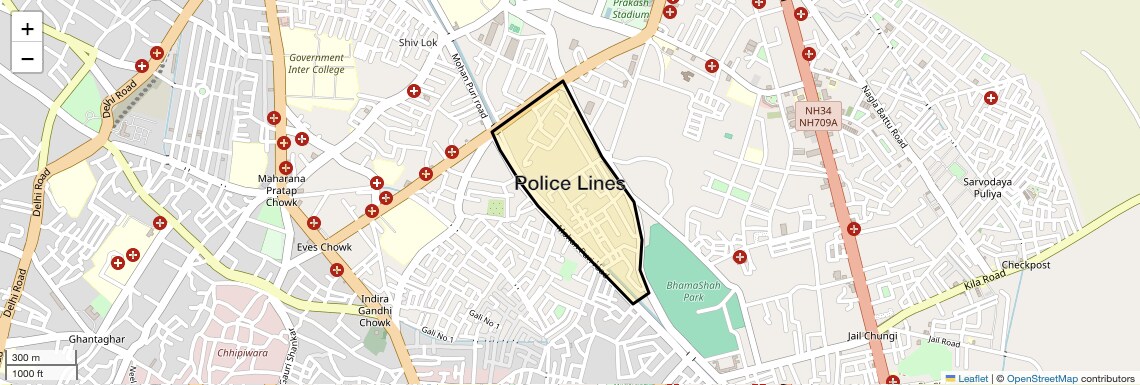 Location Map of Police Lines, Meerut