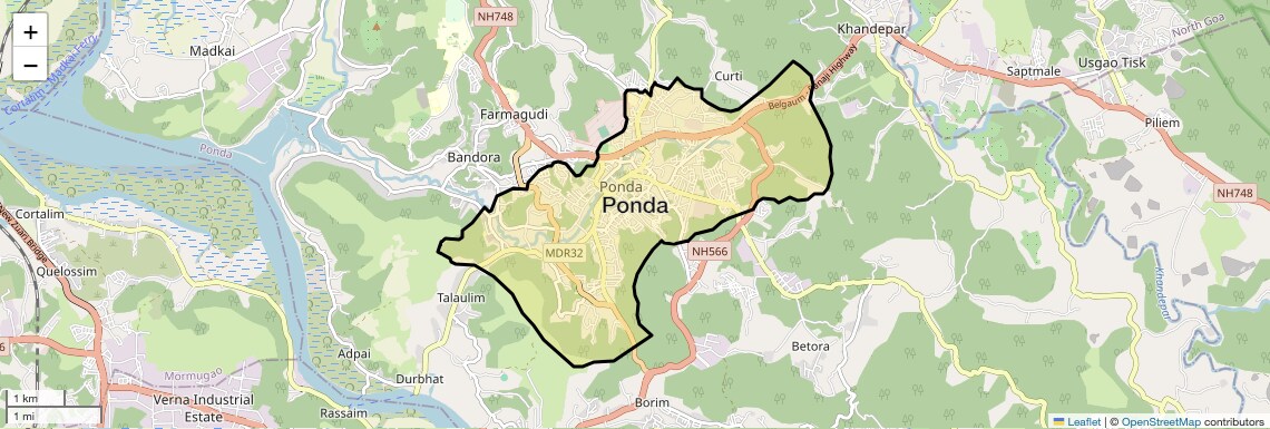Location Map of Ponda, Goa