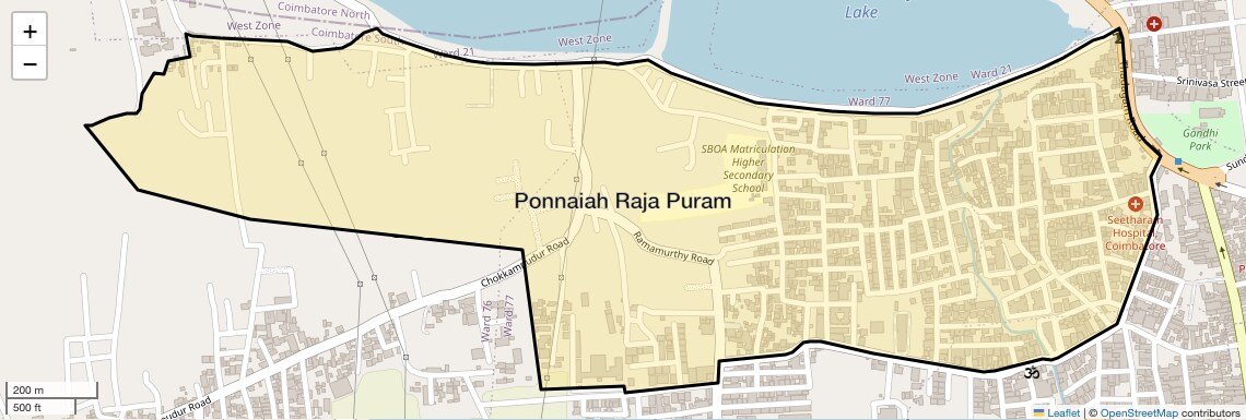 Location Map of Ponnaiah Raja Puram, Coimbatore