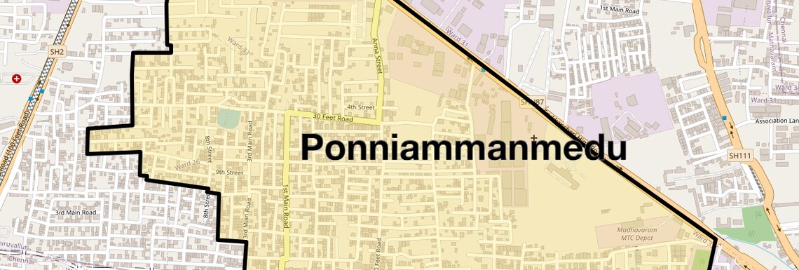 Location Map of Ponniammanmedu, Chennai