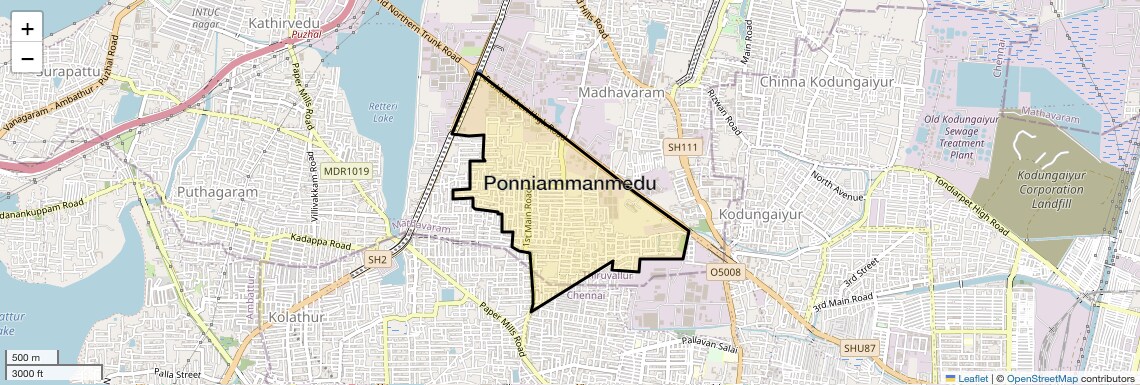 Location Map of Ponniammanmedu, Chennai
