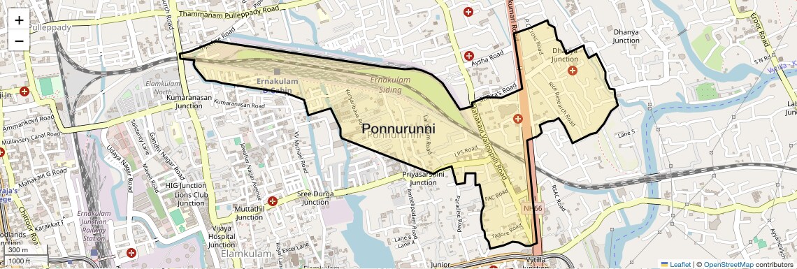 Location Map of Ponnurunni, Kochi