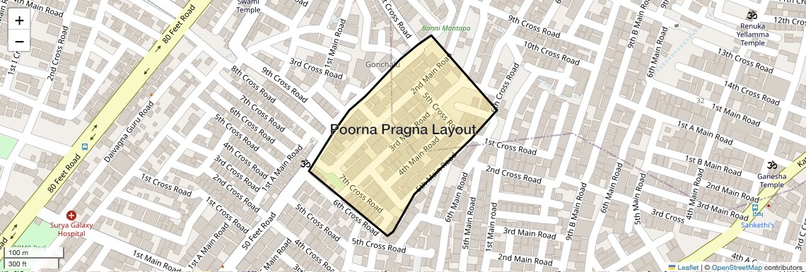 Location Map of Poorna Pragna Layout, Bangalore