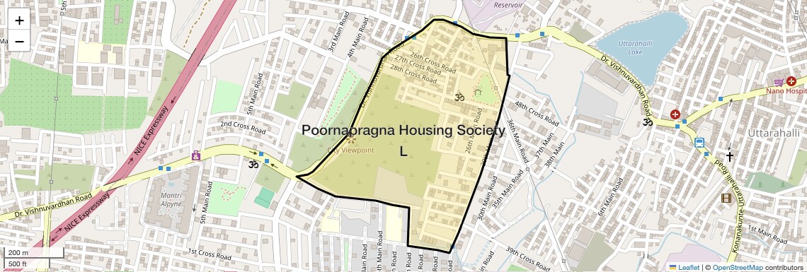 Location Map of Poornapragna Housing Society L, Bangalore