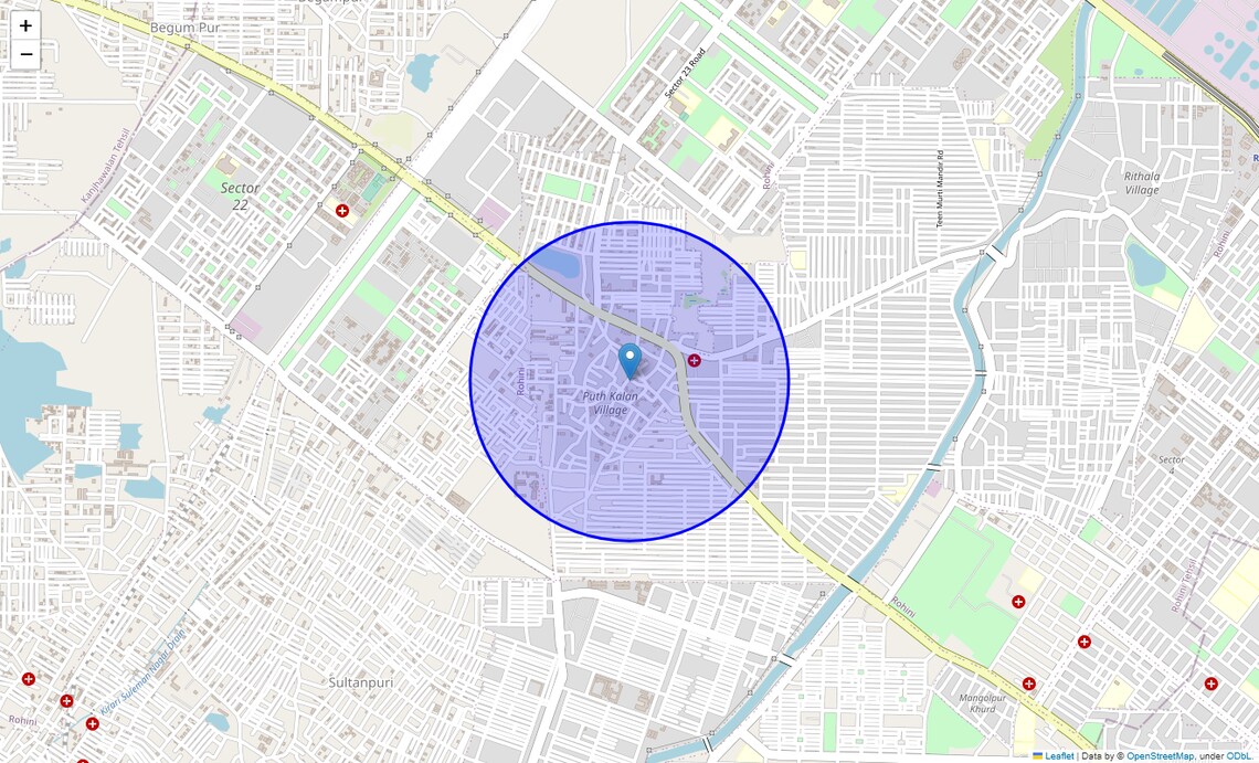 Location Map of Pooth Kalan Village, Delhi