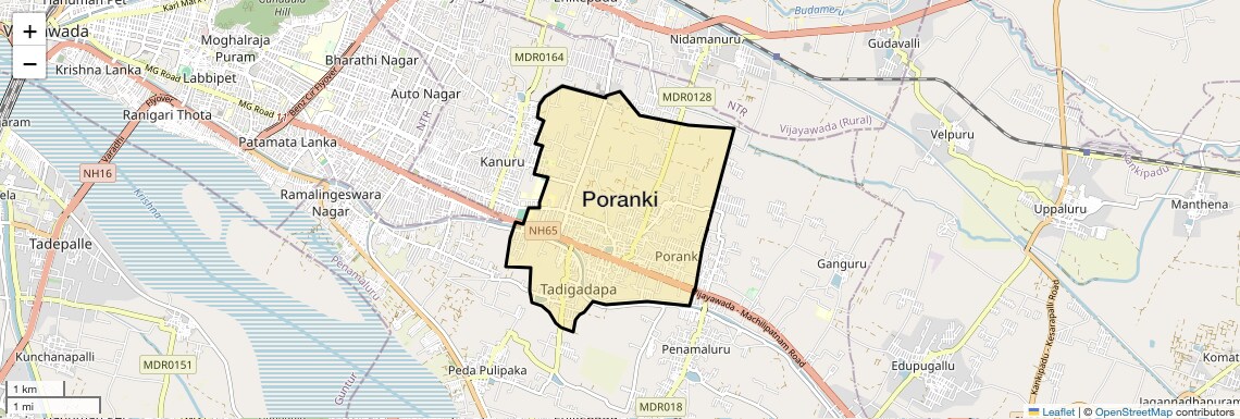 Location Map of Poranki, Vijayawada