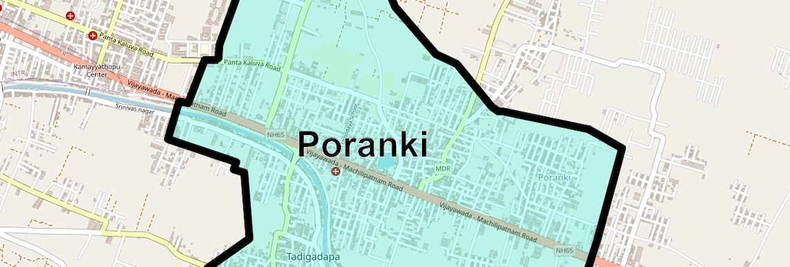 Location Map of Poranki, Vijayawada