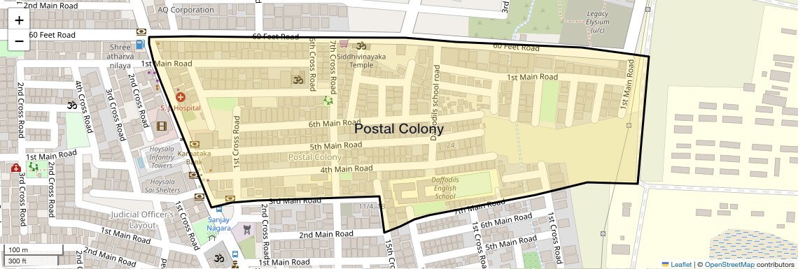 Location Map of Postal Colony, Bangalore