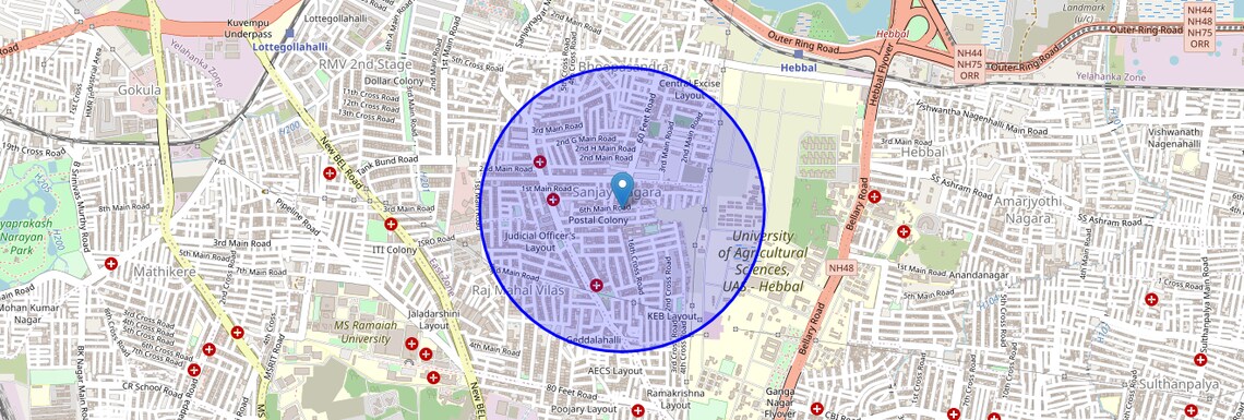 Location Map of Postal Colony, Bangalore