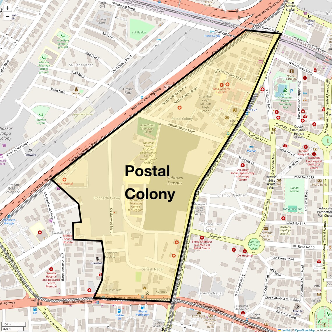 Location Map of Postal Colony, Mumbai