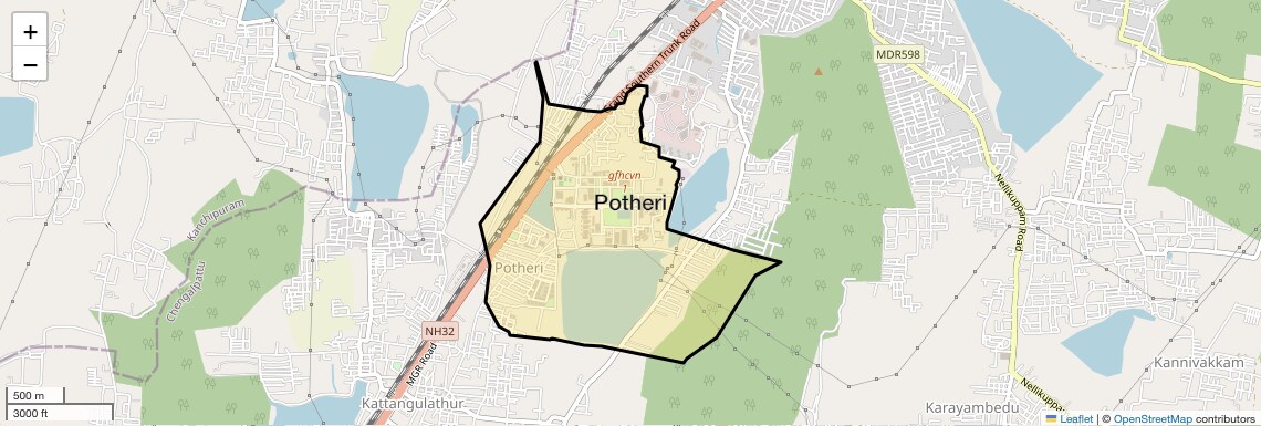 Location Map of Potheri, Chennai