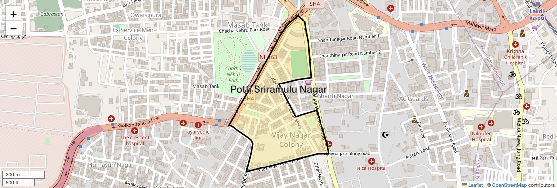 Location Map of Potti Sriramulu Nagar, Hyderabad