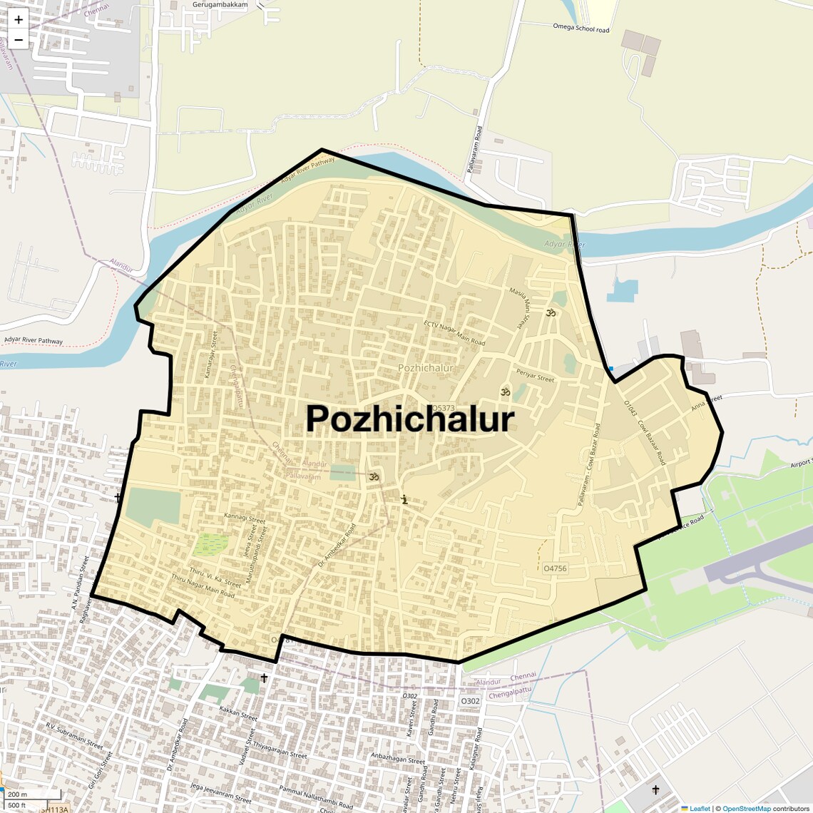 Location Map of Pozhichalur, Chennai
