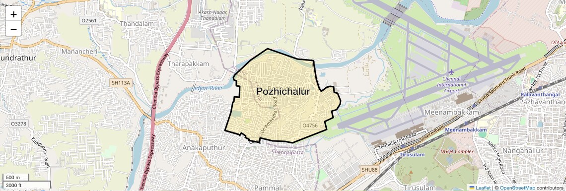 Location Map of Pozhichalur, Chennai