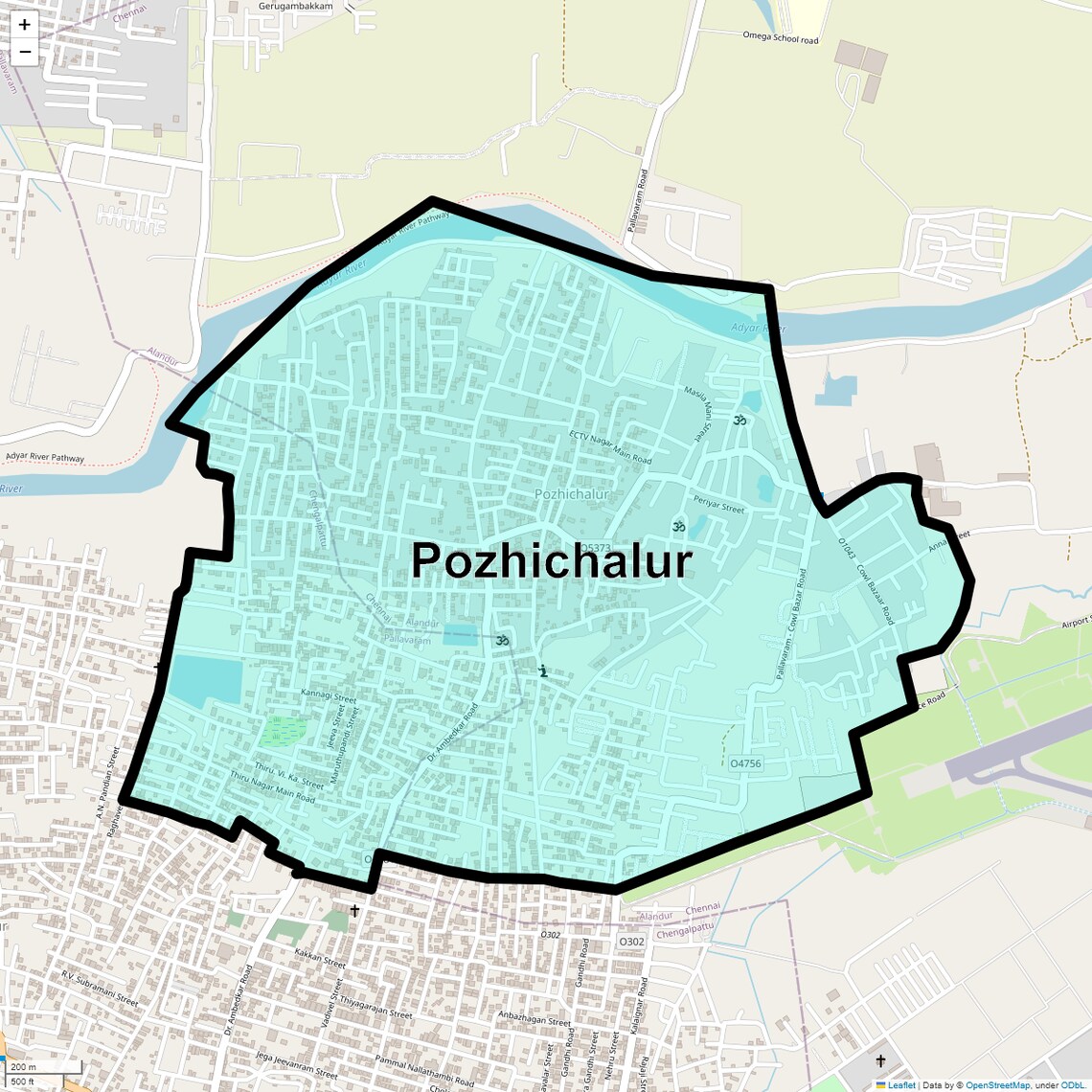 Location Map of Pozhichalur, Chennai