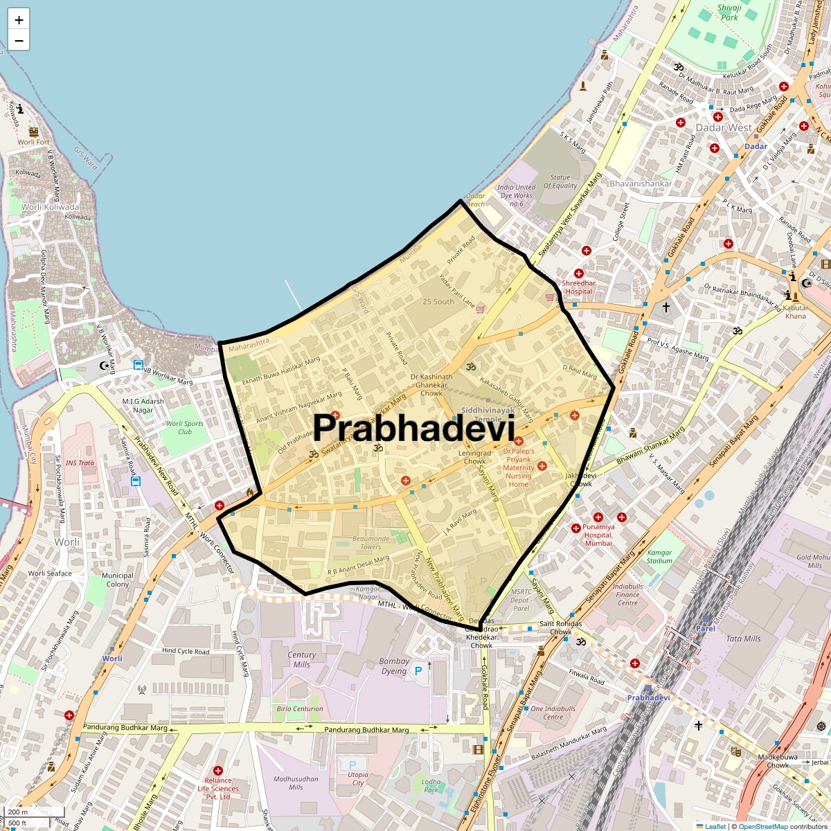 Location Map of Prabhadevi, Mumbai