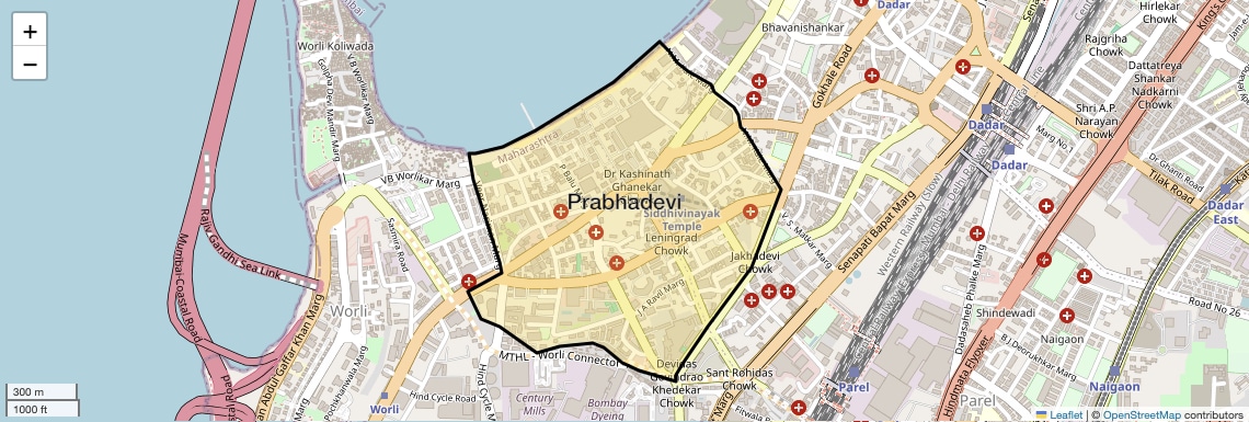 Location Map of Prabhadevi, Mumbai