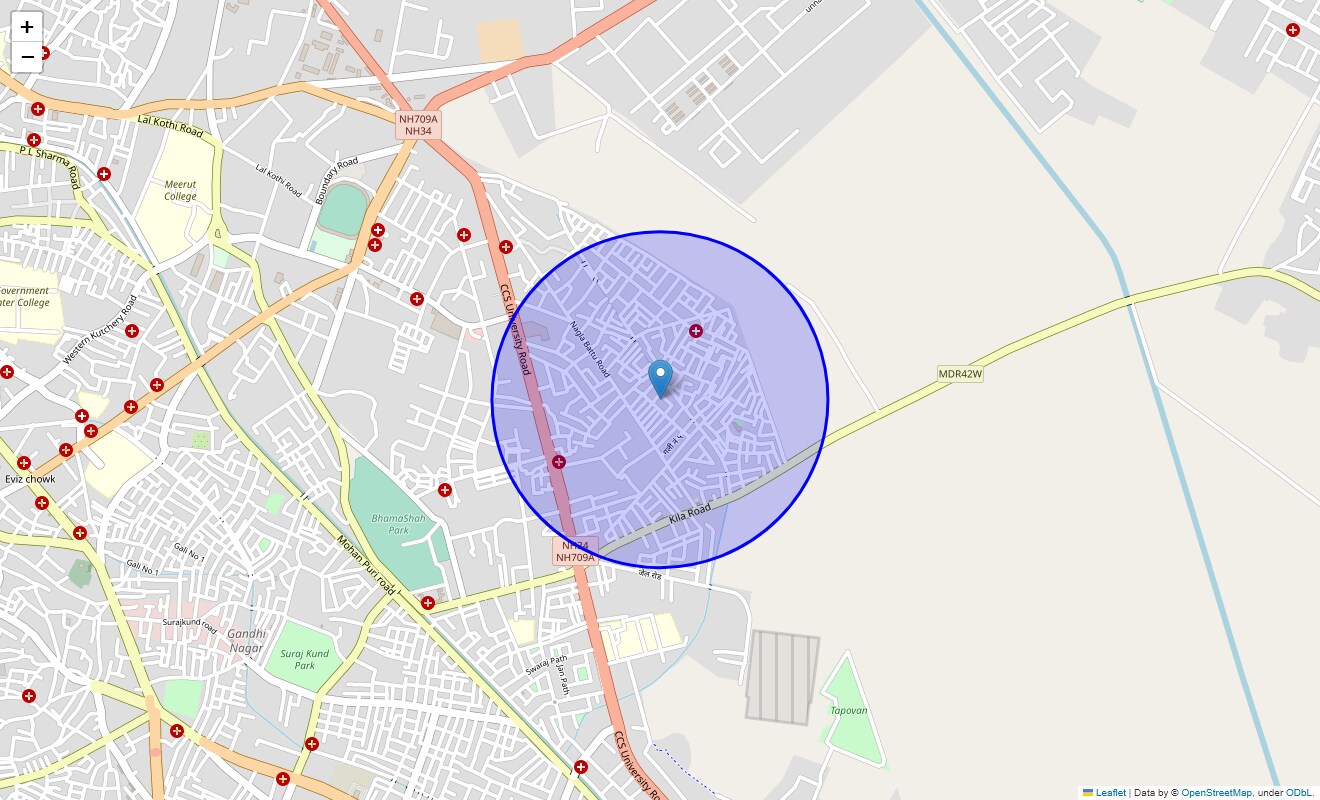 Location Map of Prabhat Nagar, Meerut