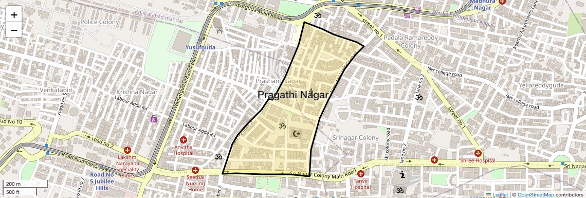 Location Map of Pragathi Nagar, Hyderabad