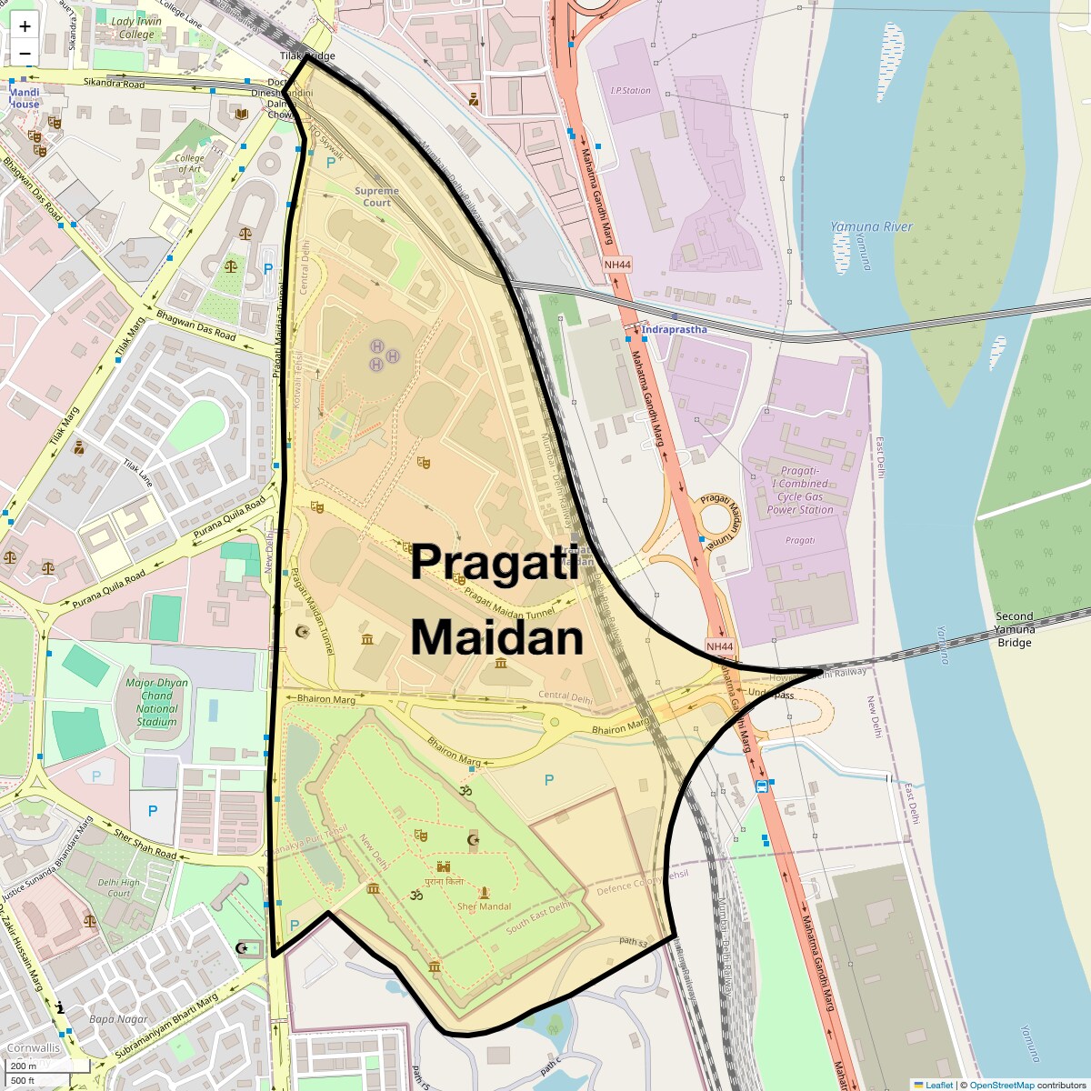 Location Map of Pragati Maidan, Delhi
