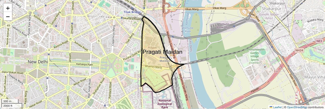 Location Map of Pragati Maidan, Delhi