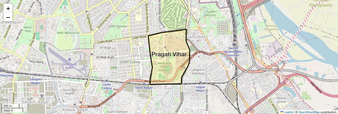 Location Map of Pragati Vihar, Delhi