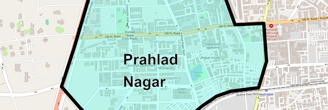 Location Map of Prahlad Nagar, Ahmedabad