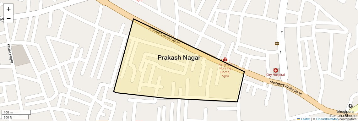 Location Map of Prakash Nagar, Agra