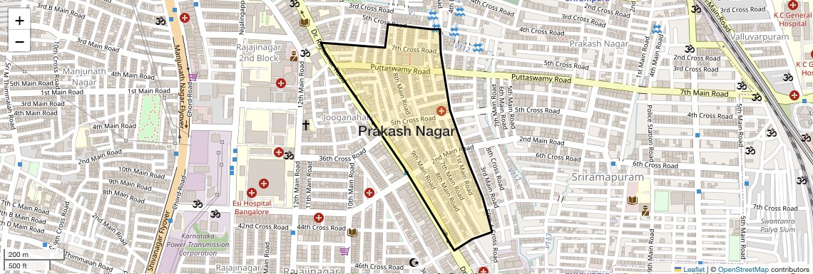 Location Map of Prakash Nagar, Bangalore