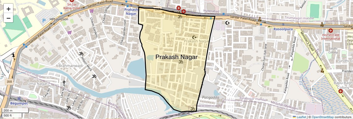 Location Map of Prakash Nagar, Hyderabad